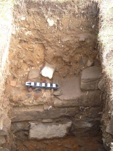 A set of stone steps revealed during an archaeological dig.