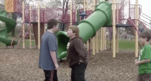 Still image from The Domino Effect, an anti-bullying video created by Nancy Nickerson's fourth grade class at South School Elementary.