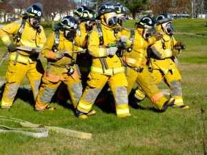 Eight Lisbon students prepare for the Firefighting I and II State Test.