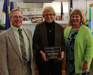 Presentation of award to 2013 Maine Agriculture in the Classroom Teacher of the Year Sharon Hathaway, of Leavitt Area High School, with Commissioner of Agriculture, Conservation and Forestry, Walter Whitcomb, and Maine First Lady Ann LePage.