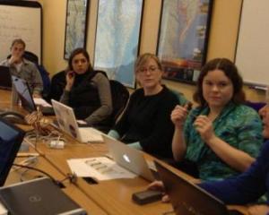Boothbay Region High School science and environmental science teacher Lauren Graham, second from right, prepares with other teachers from around the country for the water quality pilot project with Tasmania, Australia this month. 