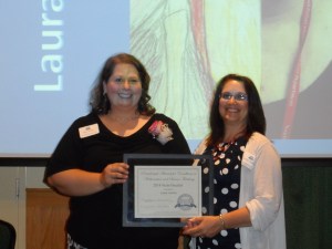 Math Finalist Laura Stevens (left) with Maine DOE's Michele Mailhot