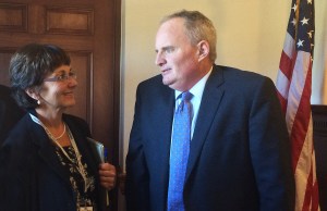 Acting Commissioner Tom Desjardin and Communications Director Anne Gabbianelli in the Cabinet Room of the State House on Sept. 23