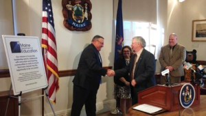 Gov. LePage celebrates partnership with retired UMFK President Wilson Hess