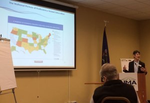 Maine DOE's Anita Bernhardt discussing the national picture of proficiency-based education at the summit.