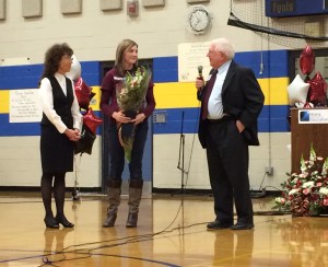 Acting Education Commissioner Dr. Bill Beardsley congratulates Ms. Lamarre