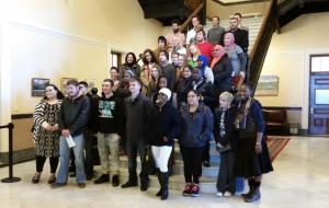 Adult Ed students at hall of flags