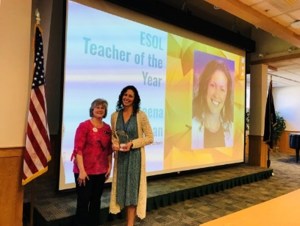 EMME President Stephanie Carbonneau. and 2024 ESOL Teacher of the Year Sheanna Zimmerman