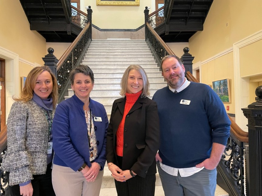 Julie Smyth, Maine DOE Director of the Office of School and Student Supports, Megan Walter, Maine DOE Associate Commissioner of Public Instruction; Cinthia Martell, 2025 Maine School Counselor of the Year; Bear Shea, Maine DOE Coordinator of Culture, Climate, Resilience Team