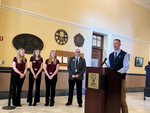 Hancock County Technical Center Director Bill Tracy with SkillsUSA officers during the February 5 event.