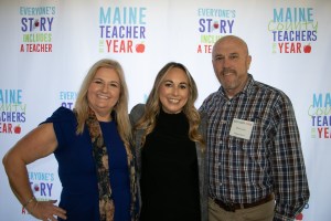 L-R: Suzanne Day SAD 55 Curriculum Coordinator, Ashley Bryant (2022 Oxford County TOY), Michael Lane Sacopee Valley Middle School Principal