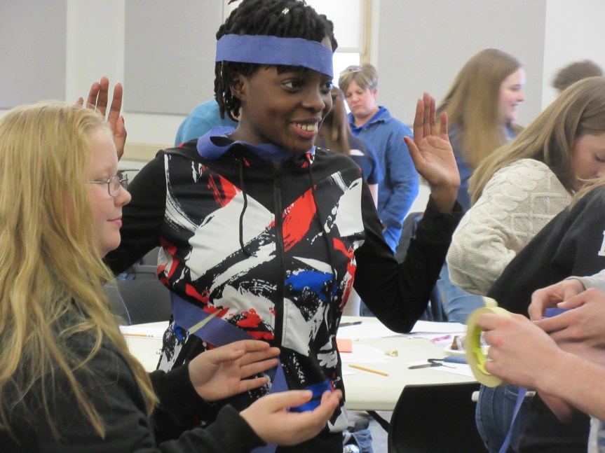 Modeling Teamwork: Valerie Lavigne of Presque Isle Regional Career & Technical Center, Model; Kim Cray of Presque Isle Middle School, Stylist