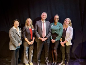 Left to right: Melanie Junkins, Maine DOE Multilingual and Bilingual Education Specialist; Jane Armstrong, Maine DOE State ESOL Specialist; Mr. Laurent Bili, Ambassador of France to the United States; Ayesha Hall, Maine DOE Director of Strategic Partnerships; and Page Nichols, Maine DOE Chief of the Office of Innovation