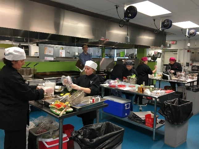 people cooking in industrial kitchen