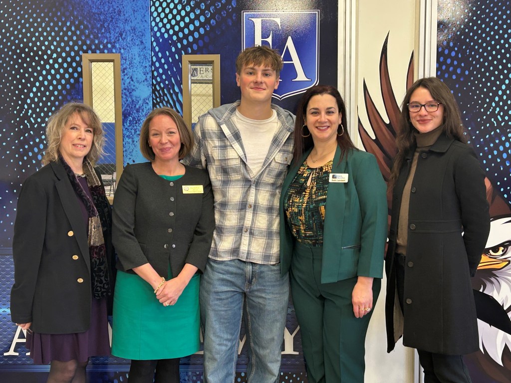 From left to right: Kathy Finnemore, Constituent Services Representative, Senator Susan Collins; Karen Fox, Constituent Services Representative, Senator Angus King; Emmett Appel; Beth Lambert, Chief Teaching and Learning Officer, Maine Department of Education; Vanessa Diaz Gaumond, Youth Programs Coordinator, Maine Department of the Secretary of State
