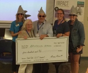 Group picture of educators, some wearing shark hats
