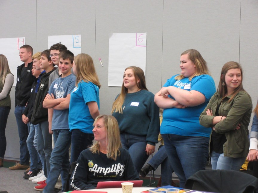 : FFA leaders participate in an activity emphasizing the importance of high quality communication.