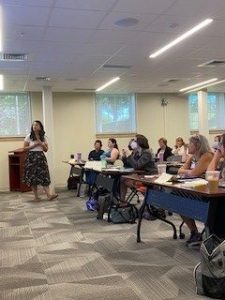 Boston Public Schools consultant, Melissa Luc, working with Kindergarten teachers