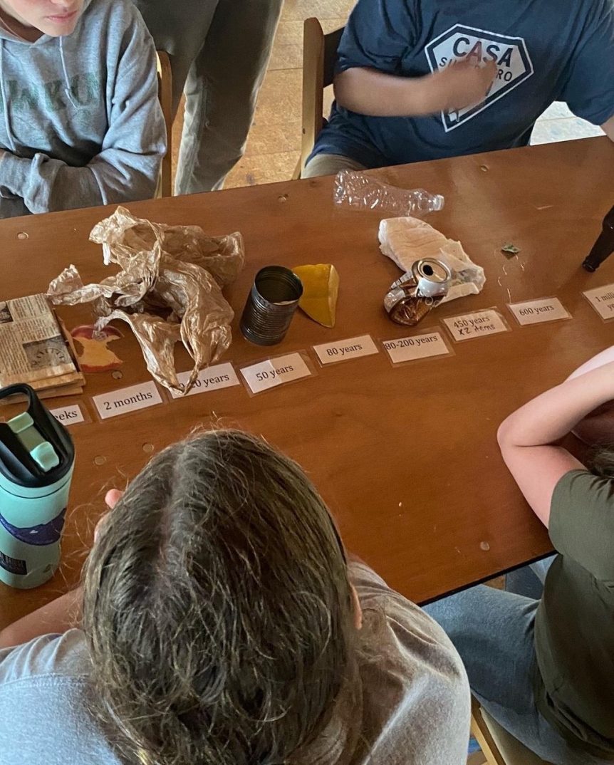 Students with marine debris