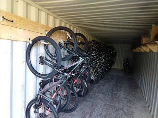 Bikes lined up on rack