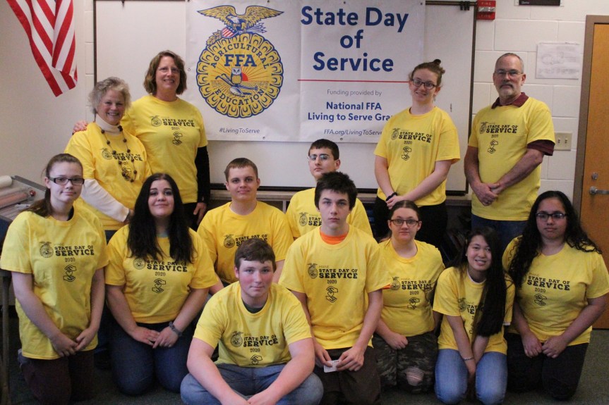 Narraguagus FFA – Advisors Kathy Howell, Caroline Foote and David Rinkle meet with students of Narraguagus High School’s FFA Chapter: Kameron Joyce, Randy Bolen, Kelcie Ann Mague, Julian Woodburry, Abigail Holubrinkle, Haley Kenedy, Thaddeus Fitzpatrick, Joseph Ray-Smith, Aislinn Devlin and Anylaesse Hernandez.