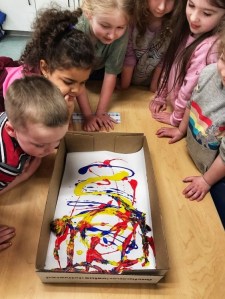 “After reading The Snowy Day from the PreK for ME instructional program, children design a sequence of steps to make tracks on paper and then with the Sphero. Creating a collaborative painting with Sphero not only fosters community within the overall classroom culture but also engages the students in the process of algorithmic thinking, computational processes, and debugging to find and fix errors within the program.” – Melissa Brown