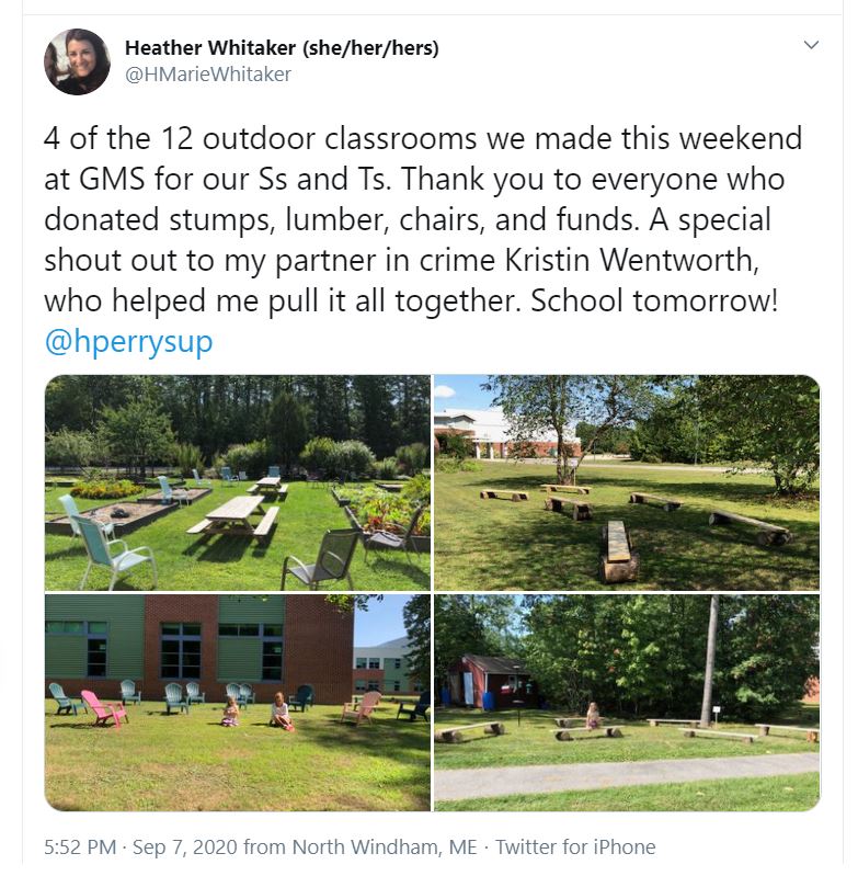 social media post about outdoor classrooms at Gorham Middle School