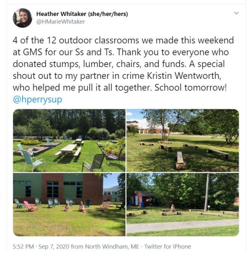 social media post about outdoor classrooms at Gorham Middle School