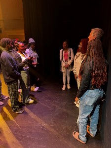 Deering High School students speaking with Mr. Laurent Bili, Ambassador of France to the United States