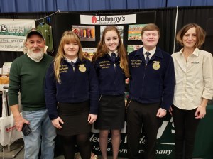 Maine FFA State Officers meet Craig Flood, Research Technician and Amy LeClair, Charitable Giving / Outreach Coordinator, at display for Johnny’s Selected Seeds