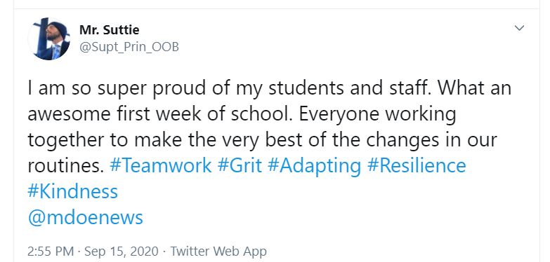 social media post by OOB superintendent thanking staff and students for a great week