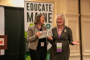 Secretary of State Shanna Bellows and Becky Hallowell.