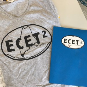 T-shirt and folder with ECET2 logo on it.