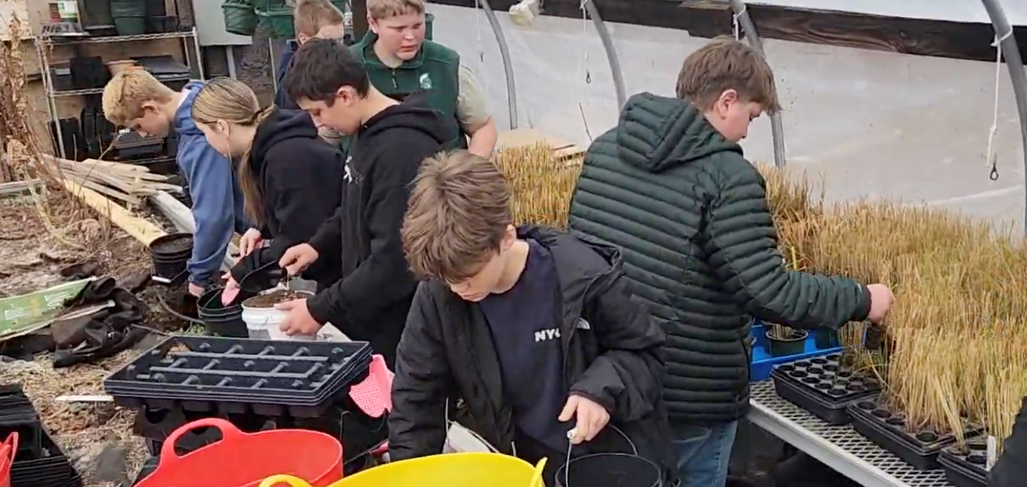 Students working outdoors