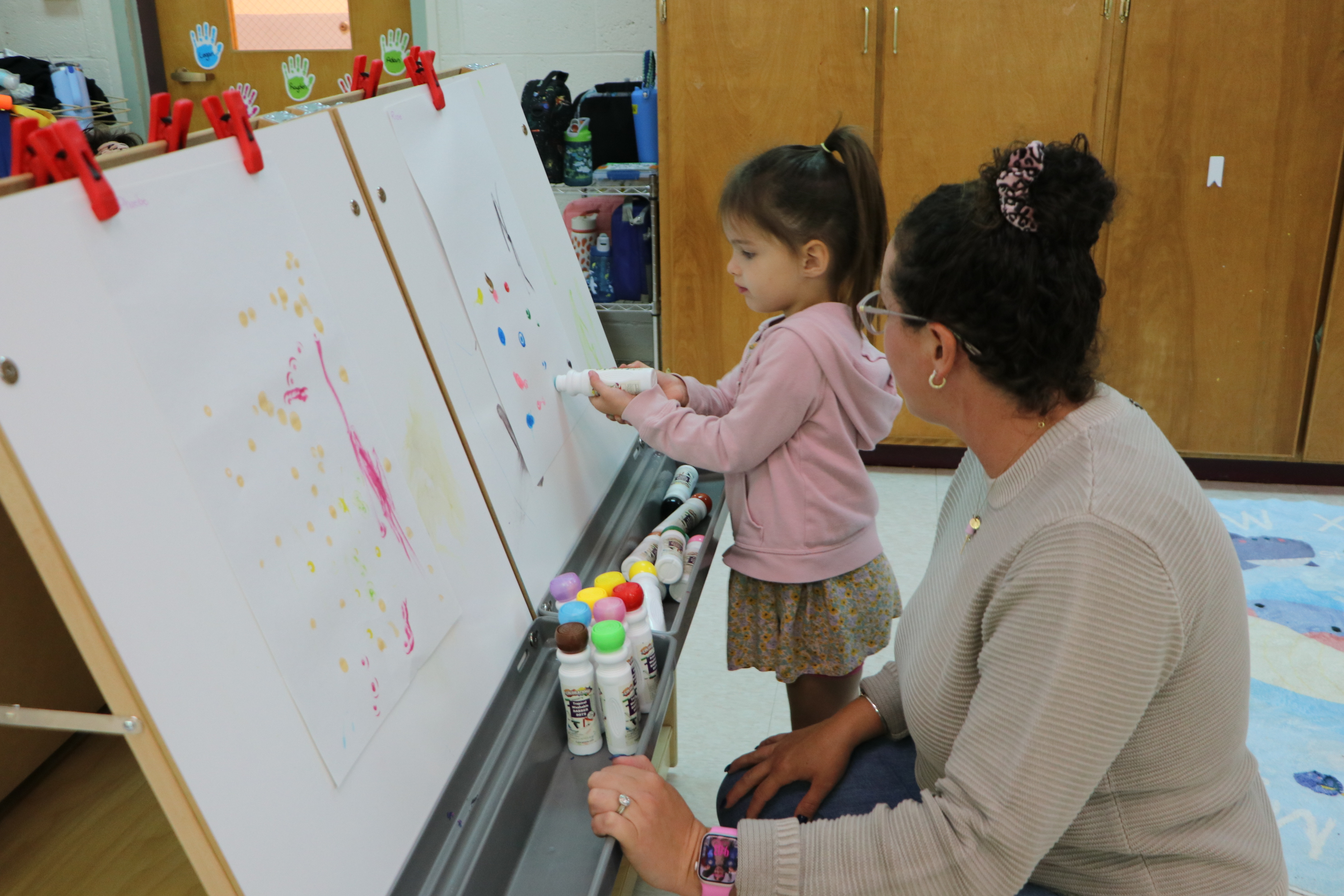 Mallory Tripp, a parent, school board member with a student in the 3-K room.