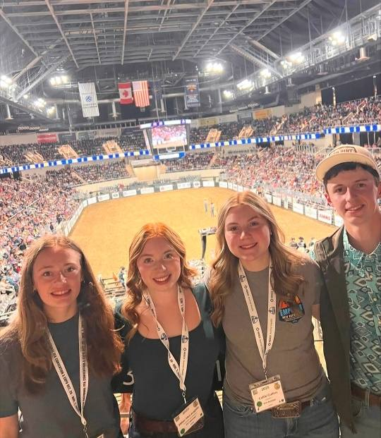 Maine State FFA Officers (from left to right) Hannah Shaw, Jillian McLaughlin, Callie Cullins, and Lane Carmichael attend the National FFA Convention rodeo.