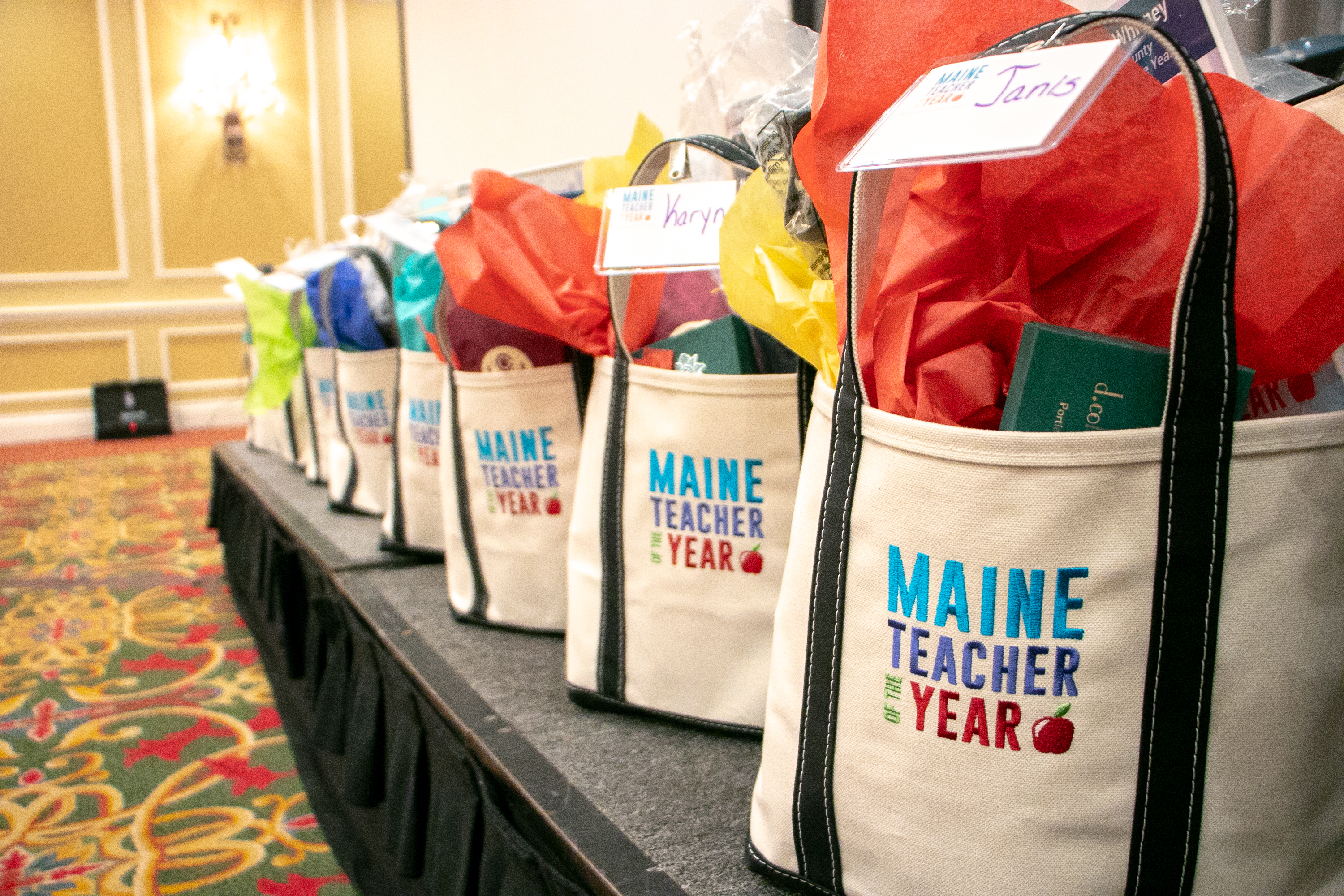 Gift bags given to the 2025 Maine Teachers of the Year