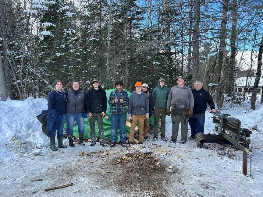 Students and teachers from the Mount Abram Alternative Education Program stacked emergency wood this past winter for the United Methodist Economic Ministry to support the community.