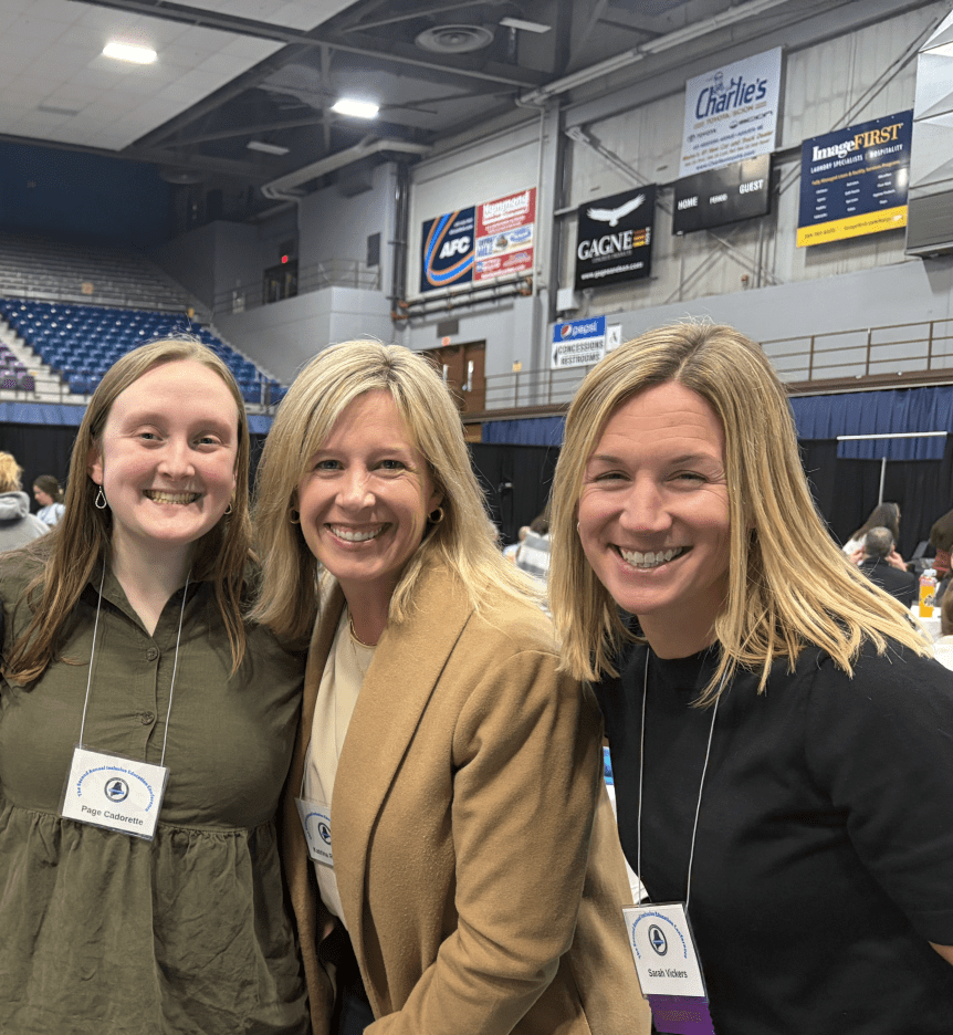 From left to right: Page Cadorette, Downeast School Educator; Katrina Rutherford, Downeast School Educator; and Sarah Vickers, Downeast School Principal  
