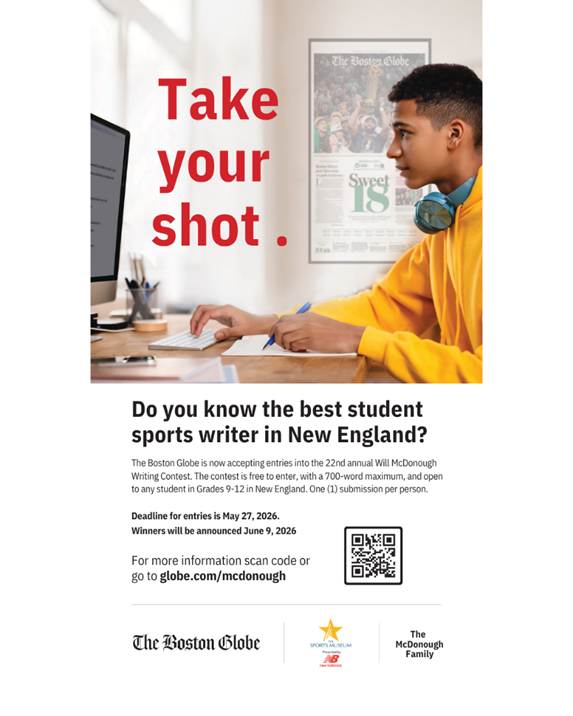 Maine High School Students Encouraged to Enter 22nd Annual Will McDonough Sports Writing Contest
