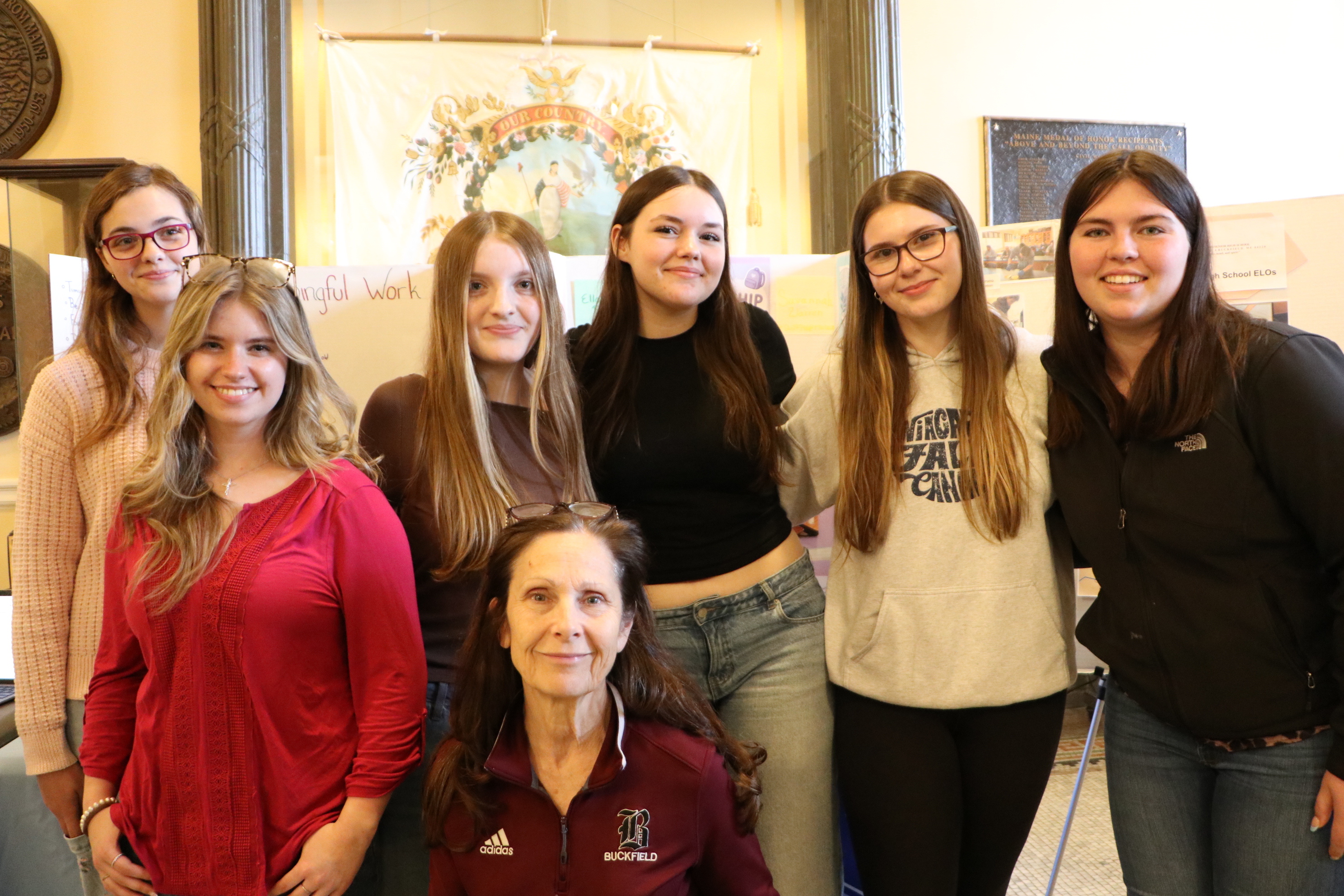 Buckfield Jr/Sr High School - Oxford County, Maine(MSAD/RSU 10) ELO students Elyza, Savanna, Natalie, Marissa, Ella, Karlee, with the ELO coordinator, Gretchen Kimball