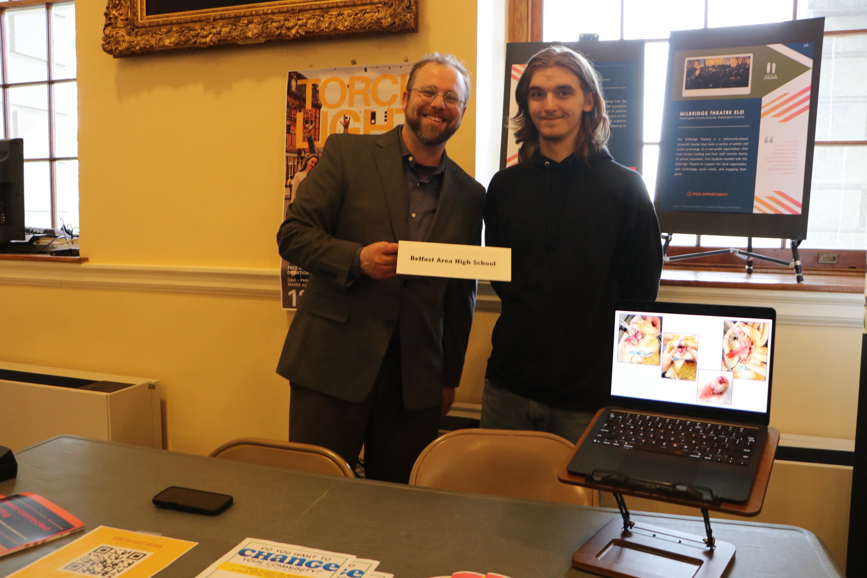 Belfast High School (RSU 71) ELO coordinator Solomon Heifetz with ELO student Bryant