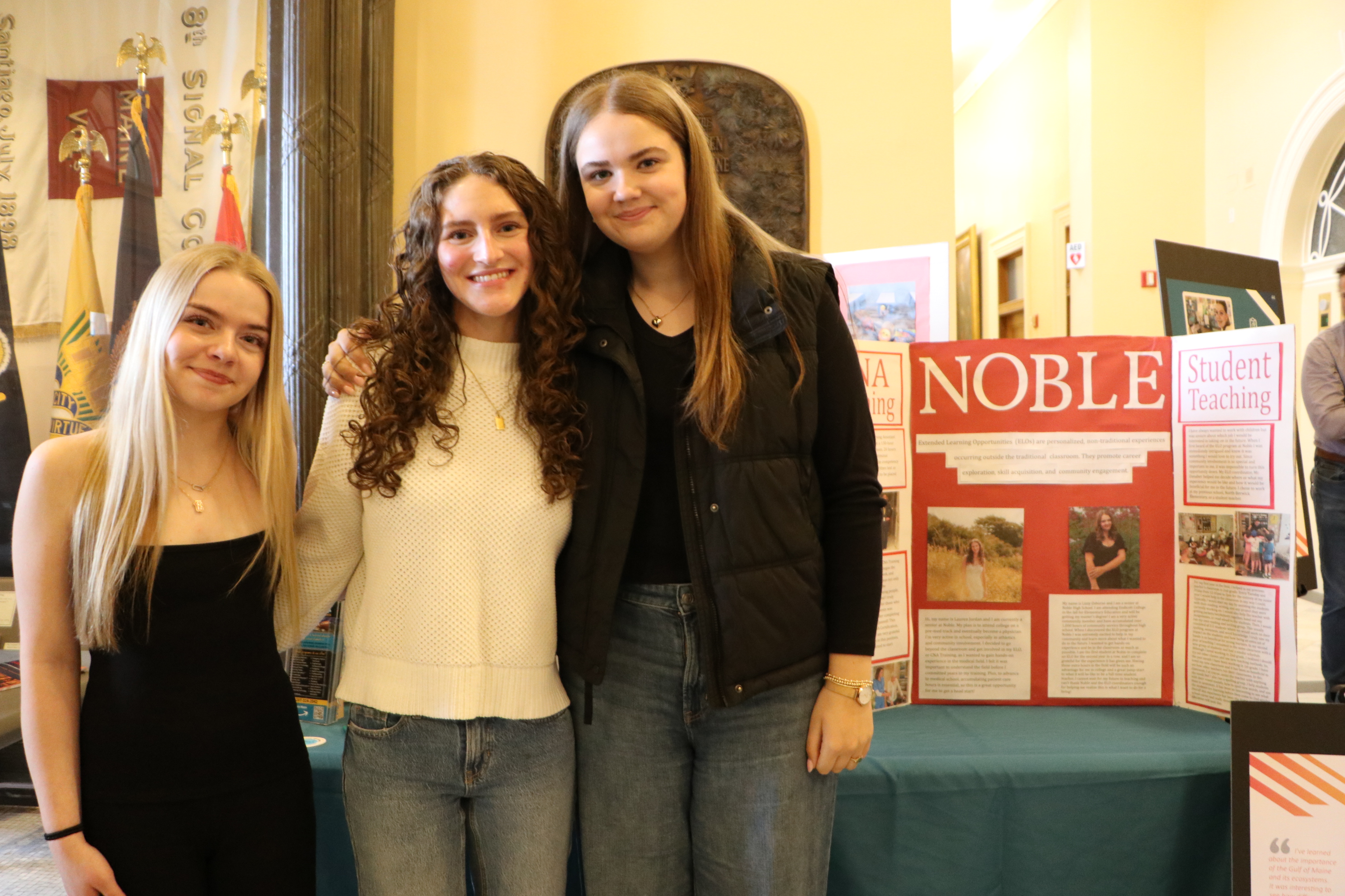 Noble Middle and High School (MSAD 6 Central Office) ELO students Maddy, Lauren, and Lizzy
