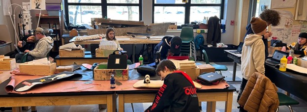 Sheepscot students designing and building skateboards.