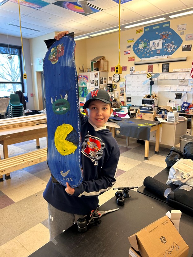 Sheepscot students designing and building skateboards.
