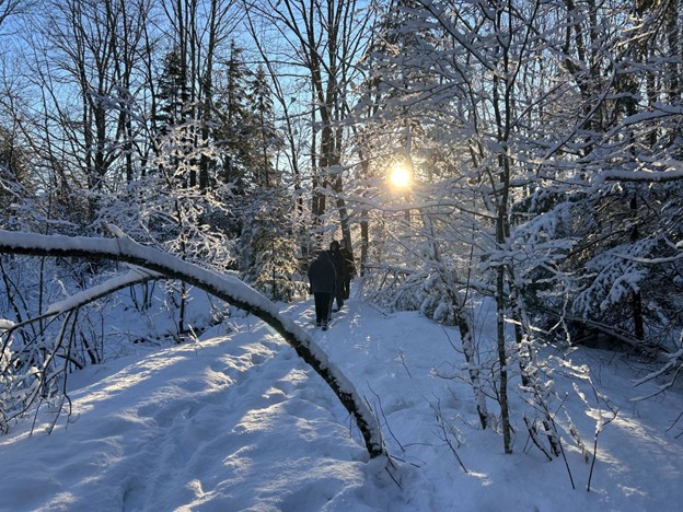 Sheepscot students on a pond loop walk following a fresh snow.