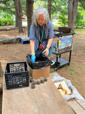 Teacher doing an activity outside.